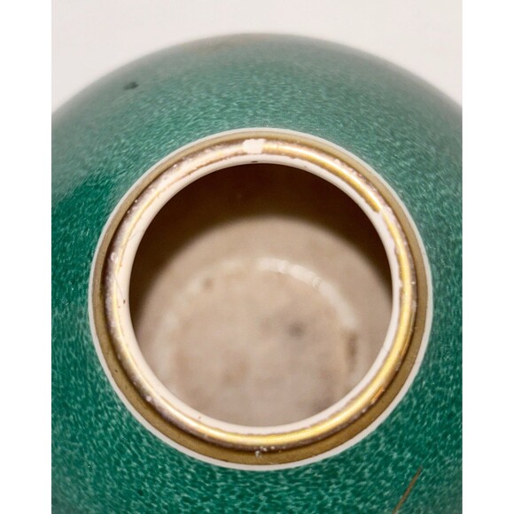 Vintage Walter Stark Hand Painted Green And Gold Vase - Picture 4 of 7